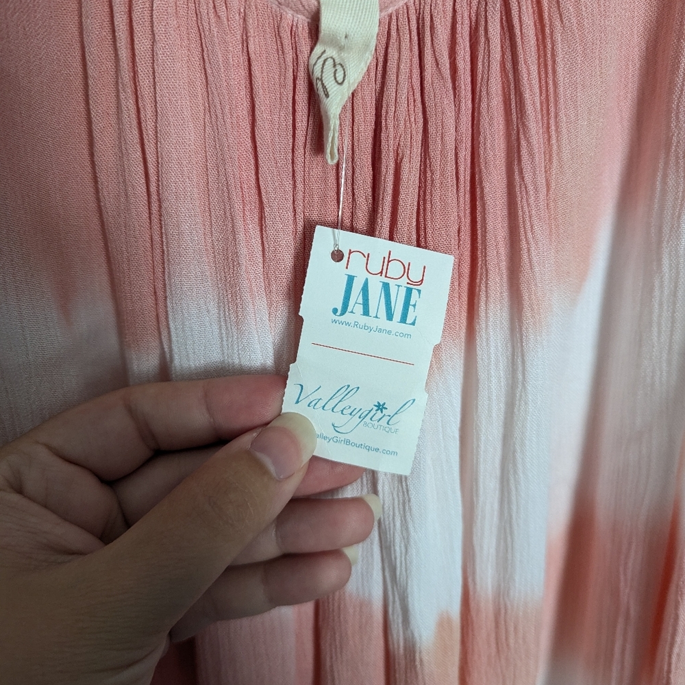 Elan Ruby Jane Tie Dye Sleeveless Shift Tunic Mini Dress Pink Cream Small - Picture 6 of 7